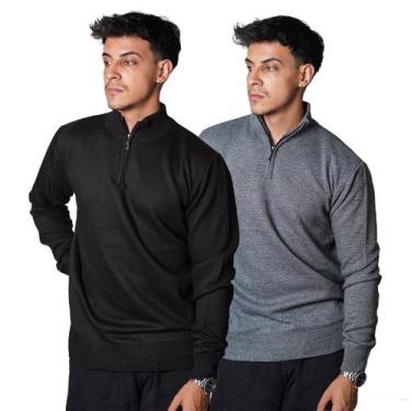 Imagem de Kit 2 Blusas Suéter Meio Zíper com Gola Alta Masculino Manga Longa Inv