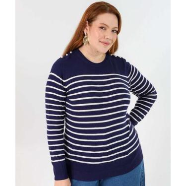 Imagem de Suéter Plus Size Feminino Tricô Listrado Pérolas Maris-53461 - Marisa,