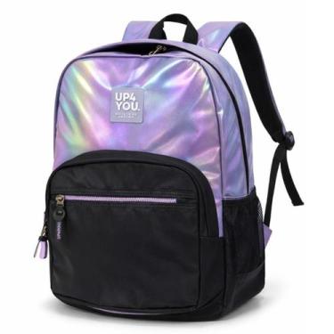 Imagem de Mochila Feminina Juvenil Resistente UP4YOU Lilás Holografico