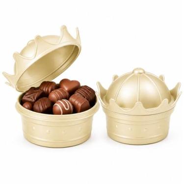 Imagem de Kit 2 Pote de Lembrança Coroa Princesa p/ Festa Infantil Dourado - Pla