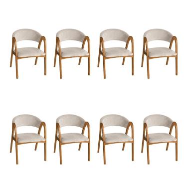 Imagem de Kit 6 Cadeiras para Sala de Jantar Valentina Madeira Maciça Veludo Bege Encosto Anatômico Ideal Decor