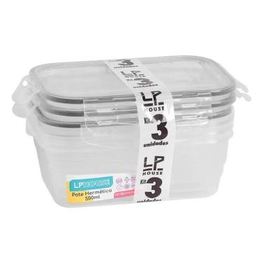 Imagem de Kit Potes Herméticos Retangular Freezer E Microondas 500ml Com Tampa e