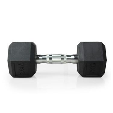 Imagem de Halter 7kg Emborrachado Sextavado Cromado Dumpbell Academia - PHELPS M