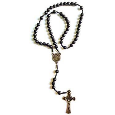 Imagem de Terço São Bento Preto Ouro Envelhecido Embalagem Com Oração