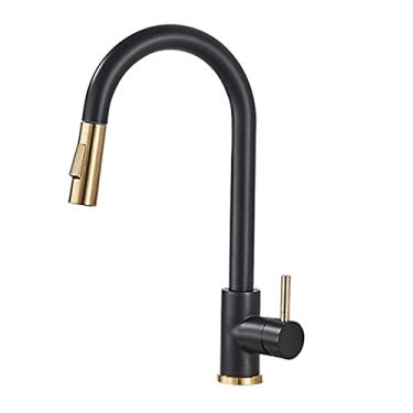 Imagem de Puxe a torneira de cozinha com sensor preto inteligente indução misturador torneira de controle de toque torneira da pia 2 modos Torneira de cozinha, ouro preto, sem toque, china