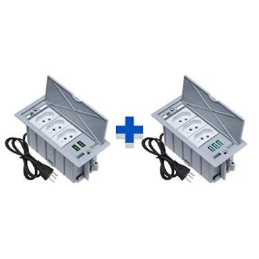 Imagem de Kit 2 Caixas De Tomadas 4 Blocos 3 Tom 20A 2USB 4.9A 3USB COR:CINZA