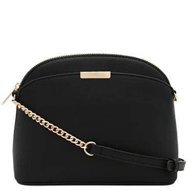 Imagem de FashionPuzzle Bolsa transversal Saffiano pequena com alça de corrente, Preto, One Size