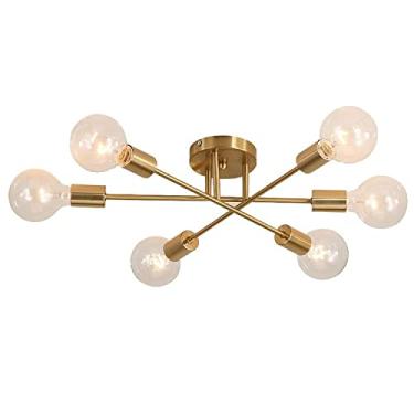 Imagem de Home-Neat Pendente Lustre Moderno Sputnik E27 6 Lâmpadas luminaria de teto para Sala De Estar (52cm, Cobre)