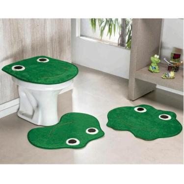 Imagem de Kit Tapetes De Banheiro Sapinho Antiderrapante 3 Peças - Verde Bandeir