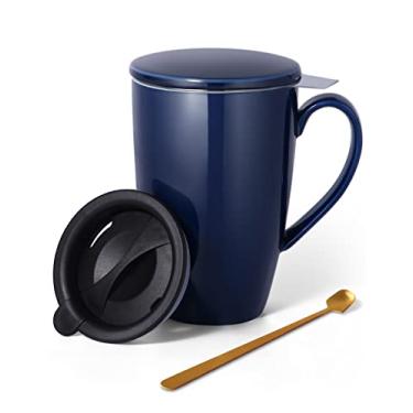 Imagem de YumKubis Xícara de chá com infusor e tampa, caneca grande de 500 ml, caneca de chá de cerâmica com 2 tampas, xícaras de chá para mulheres, homens, crianças, chá solto, presentes