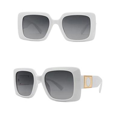 Imagem de Óculos de sol sexy quadrado preto grande designer de luxo na moda vintage óculos de sol moldura grande sombras retrô feminino para homens, branco cinza, tamanho único