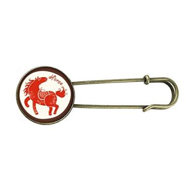 Imagem de Ano do cavalo animal China zodíaco vermelho retrô broche de metal clipe jóias