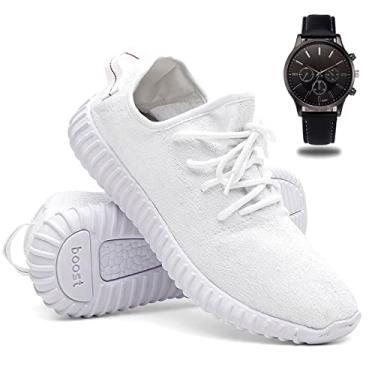 Imagem de Tênis Masculino de Corrida e Caminhada Leve e Macio + Relógio - Branco/42