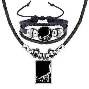 Imagem de Colar de couro com ossos de dinossauro, vegetação, conjunto de joias