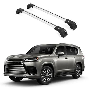 Imagem de ERKUL Barras transversais de rack de teto para Lexus LX600 2022-2024 | Barras transversais de alumínio antifurto para telhado, transportador de carga, bagagem, caiaque, canoa, bicicleta | prata
