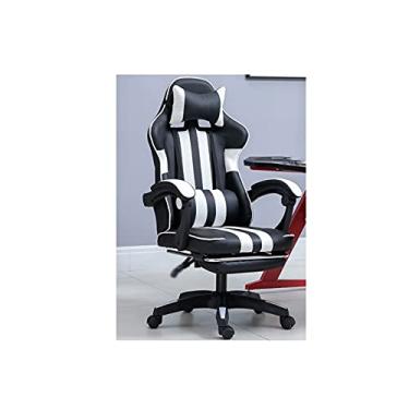 Imagem de Cadeira de jogos de computador cadeira de escritório de couro para casa cadeira de jogos cadeiras de mesa banquetas cadeira ergonômica de videogame com apoio para os pés (cor: vermelho) (branco)
