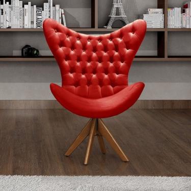 Imagem de Poltrona Alice Lisa Cadeira Egg Pé Giratório Madeira Recepção, Escritório Suede Vermelho