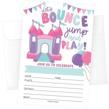 Imagem de Hadley Designs Convites de aniversário infantil para meninos e meninas Bounce House - Convites de festa de aniversário de 15 saltos para meninos com envelopes, convites de trampolim para meninas