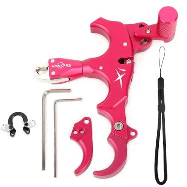 Imagem de ZSHJGJR Auxílio de liberação de arco para tiro com arco com cabeça rotativa de 360°, 3/4 dedos ajustáveis para canhoto/direito para acessórios de tiro de caça com arco composto (vermelho)