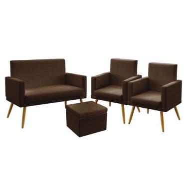 Imagem de Poltrona Namoradeira Vega mais 2 Poltronas Estofada Com Rodapé Com Puf