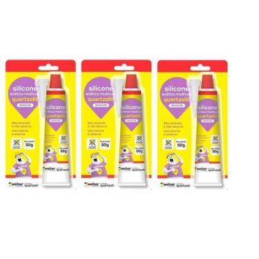 Imagem de Kit C/3 Cola Adesivo Silicone Acético Incolor 50g Quartzolit