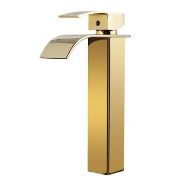 Imagem de Torneira Cascata Alta Banheiro Misturador Quadrada Dourada - B2T