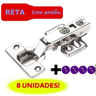 Imagem de 8 UNIDADES Dobradiça Com Amortecedor RETA  35mm Calço Fixo para porta 