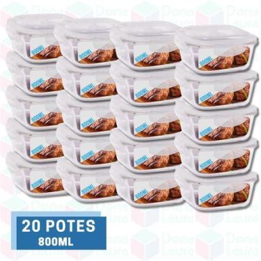 Imagem de 20 Pote Marmita 800ML Quadrado c/ Tampa Vidro Resistente - QUALITY HOU