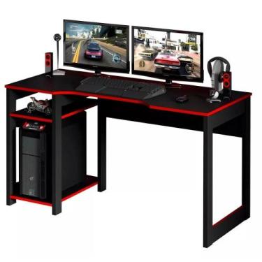 Imagem de Mesa Gamer ME4152 Tecno Mobili Preta e Vermelha, 136x75x60 cm, com Nic