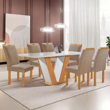 Imagem de Sala e Jantar Cel Móveis Mesa Qatar Tampo Plus com Vidro e 6 Cadeiras 