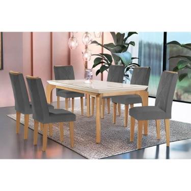 Imagem de Sala De Jantar Completa Londrina C- Tampo Madeirado Vidro Canto Reto 180x90cm E 6 Cadeiras Amsterdã Imbuia-capuccino-suede Grafite - Rufato
