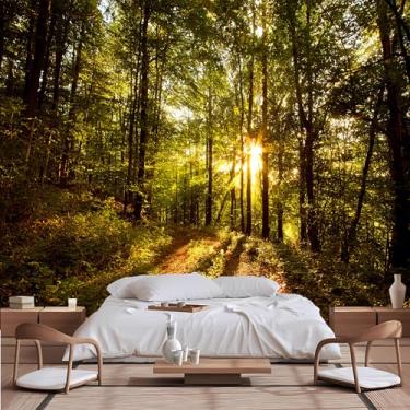 Imagem de Lcythiazole Mural de papel de parede florestal de tamanho personalizável com estampa de sol floresta stretch espaço grande cenário HD foto papel de parede mural para quarto sala de estar
