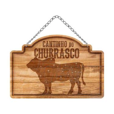 Imagem de Placa Decorativa MDF Adesivado Cantinho Churrasco Boi Cortes - LITOART