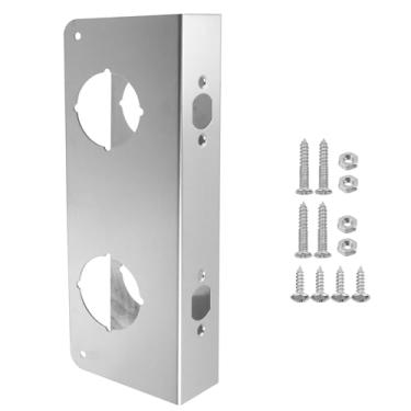 Imagem de Semetall Reforçador de proteção de porta, orifício de porta de 14 cm, fundo de 6 cm, reparo de portas, adiciona segurança extra à sua casa e evita entrada não autorizada, prata