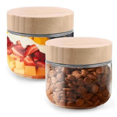 Imagem de Tinaforld Conjunto De 2 Potes Vidro Com Tampas Bambu, Recipientes 10 Oz Para Aveia Noturna, Vidro, Reutilizáveis Preparação Refeições, Herméticos Armazenamento Alimentos, Iogurte E Lanches