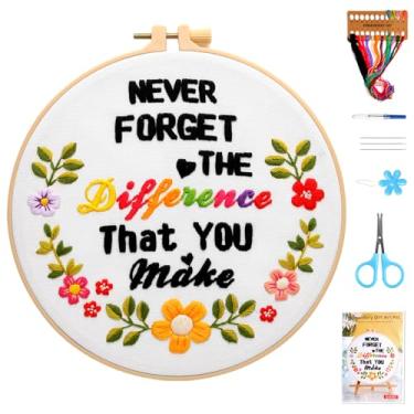 Imagem de Haootadiy Kit De Bordado Para Iniciantes Adultos, Ponto Cruz Fácil E Bastidor Completo Com Agulhas Linhas Incluídas - Nunca Se Esqueça Da Diferença Que Você Faz