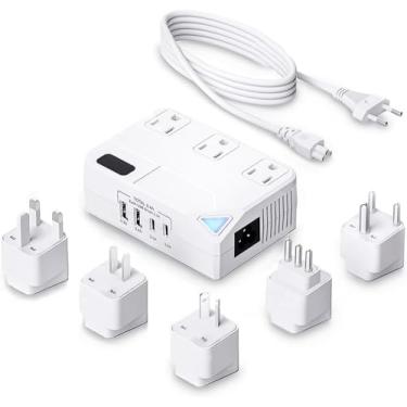 Imagem de WAUDM Conversor De Viagem Universal 100V-220V, Voltagem 250W Com 2 Portas Carregamento Usb E Usb-C, 3 Plugues Ca Para Modeladores Cachos Alisadores, Incluídos Os Tipos A, C, D, G, I L