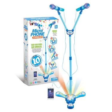 Imagem de TourKing Máquina De Karaokê Infantil Com Suporte, Microfone Luzes Palco Piscantes, Suporte Ajustável, Presente Para Crianças A Partir 3 Anos (Azul Duplo)