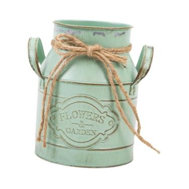 Imagem de Fenteer Vaso, vaso para plantas, flores artificiais, arranjo de flores, balde de flores para decoração de escritório, casamento, banheiro, Verde