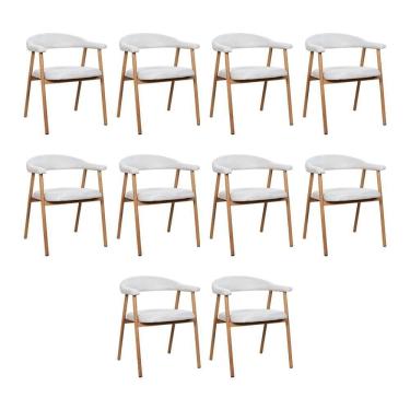 Imagem de Kit 10 Cadeiras De Jantar Luana Estrutura Aço Carbono Laminado Natural Com Estofado Linho Cru