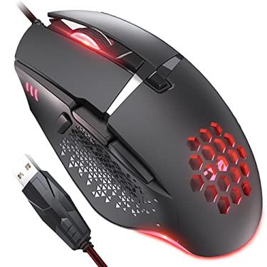 Imagem de Mouse com fio C303 de 1,5 m, 7200 DPI, efeito óptico arco-íris RGB, 8 botões programáveis compatíveis com PC/Mac computador e laptop