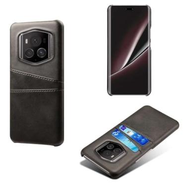 Imagem de Capas Compatível com Honor Magic 6 RSR,Caso de couro PU-Tampa de telefone a prova de choque com 2 slots de cartão,Proteção anti-impressão digital e anti-gota-Black