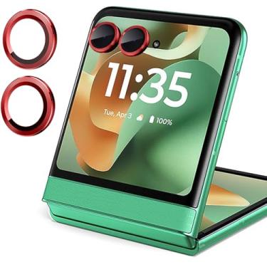 Imagem de Luchantle 2 conjuntos para Motorola Razr 60 protetor de lente de câmera de vidro temperado 9H, acessórios de decoração de anel de metal (vermelho)