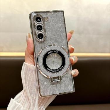 Imagem de MVVKKY Capa magnética brilhante com anel galvanizado para Galaxy Z Fold6 (para Galaxy Z Fold6/cinza)