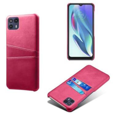 Imagem de Capas Compatível com MOTO G50 5G,Caso de couro PU-Tampa de telefone a prova de choque com 2 slots de cartão,Proteção anti-impressão digital e anti-gota-Rose Red