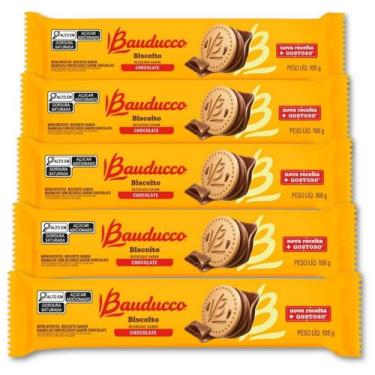 Imagem de Biscoito Recheado Bauducco Sabor Chocolate Kit 5 Pacotes 108g