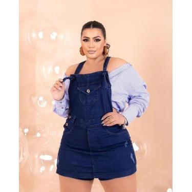 Imagem de Jardineira Macacão Plus Size Jeans Com Elastano Grande Curto - Tan Jea