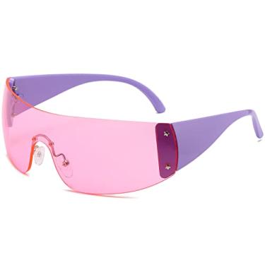 Imagem de AIEYEZO Óculos de sol sem aro Y2K para mulheres, homens, grandes, modernos, sem moldura, sem moldura, rosa, MM