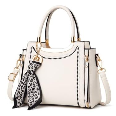 Imagem de ALWY Bolsa Feminina Média De Couro Sintético Sofisticada Passeio, Transversal (Branco)