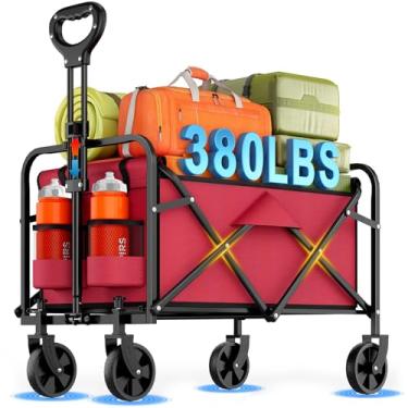 Imagem de InBrave Carrinho dobrável de 163 kg, vagão de praia dobrável com capacidade extra grande e 2 suportes para bebidas para jardim, compras, acampamento, mercearia